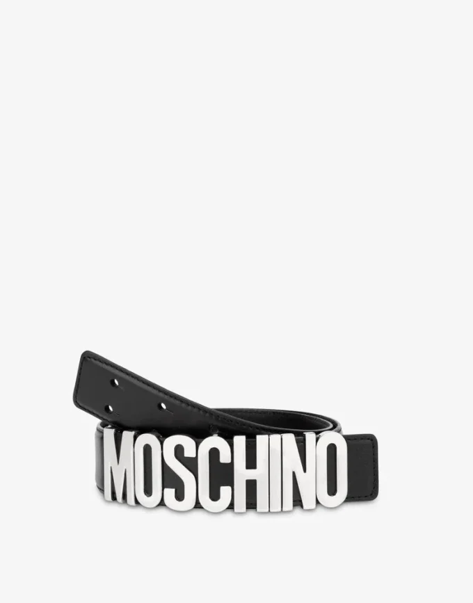 Belt in leather with logo