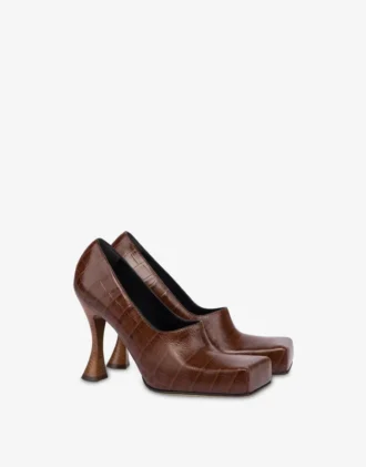 Croc-print calfskin pumps