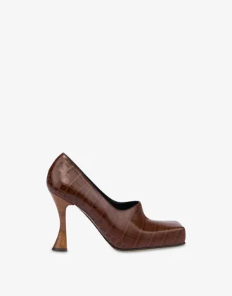 Croc-print calfskin pumps