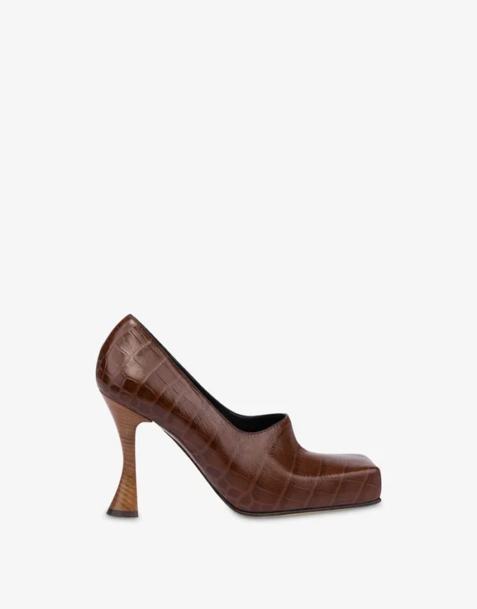 Croc-print calfskin pumps