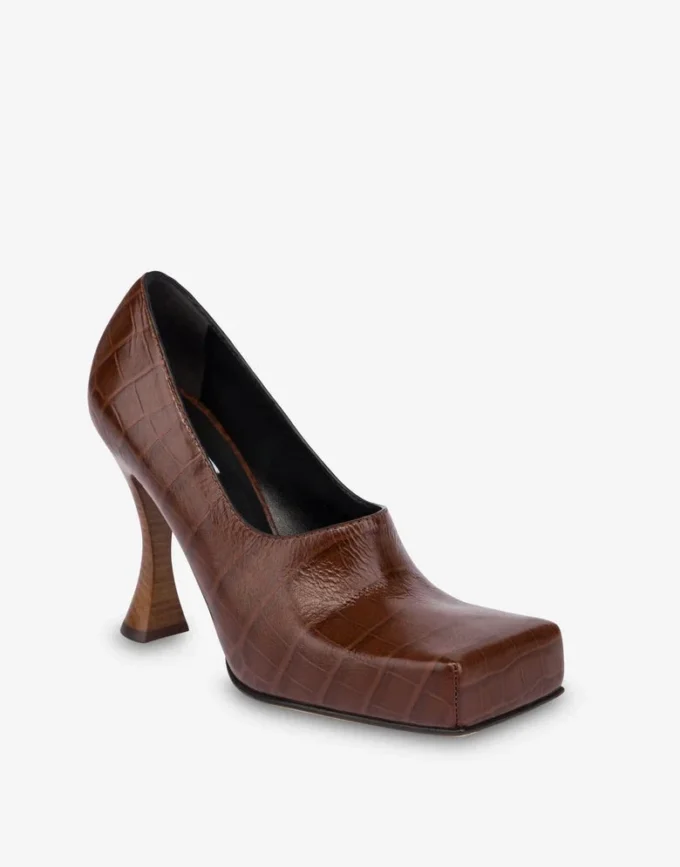 Croc-print calfskin pumps