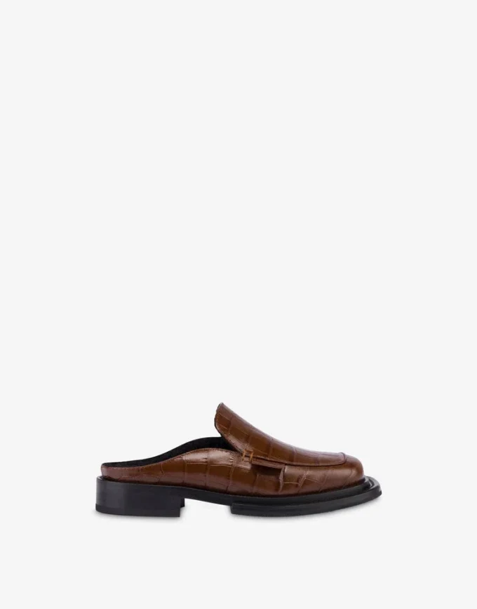 Crocodile-print calfskin clogs