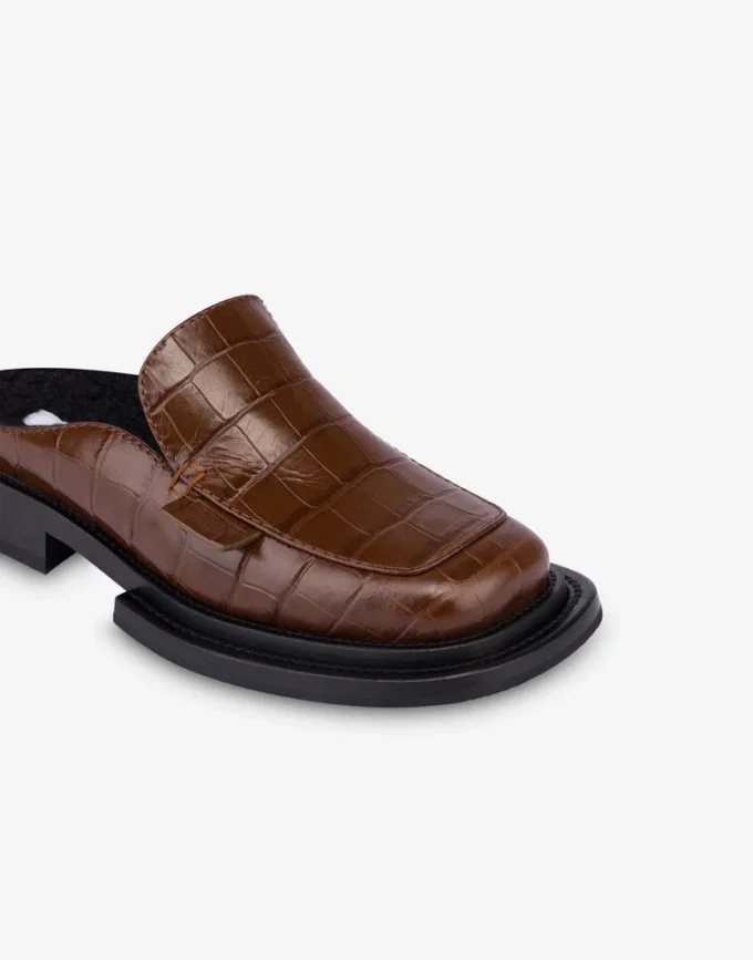Crocodile-print calfskin clogs