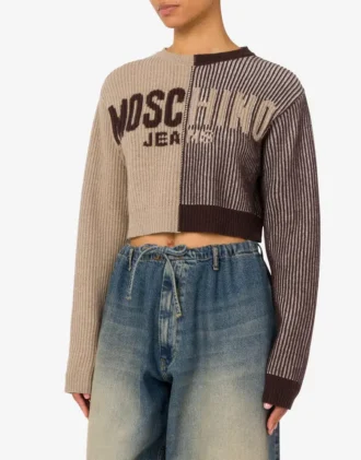 Crop pullover in intarsia wool blend