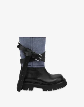 Denim and calf ankle boots