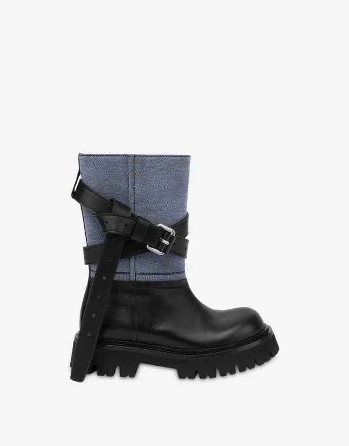 Denim and calf ankle boots