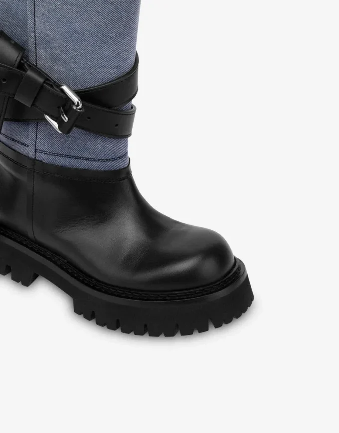 Denim and calf ankle boots