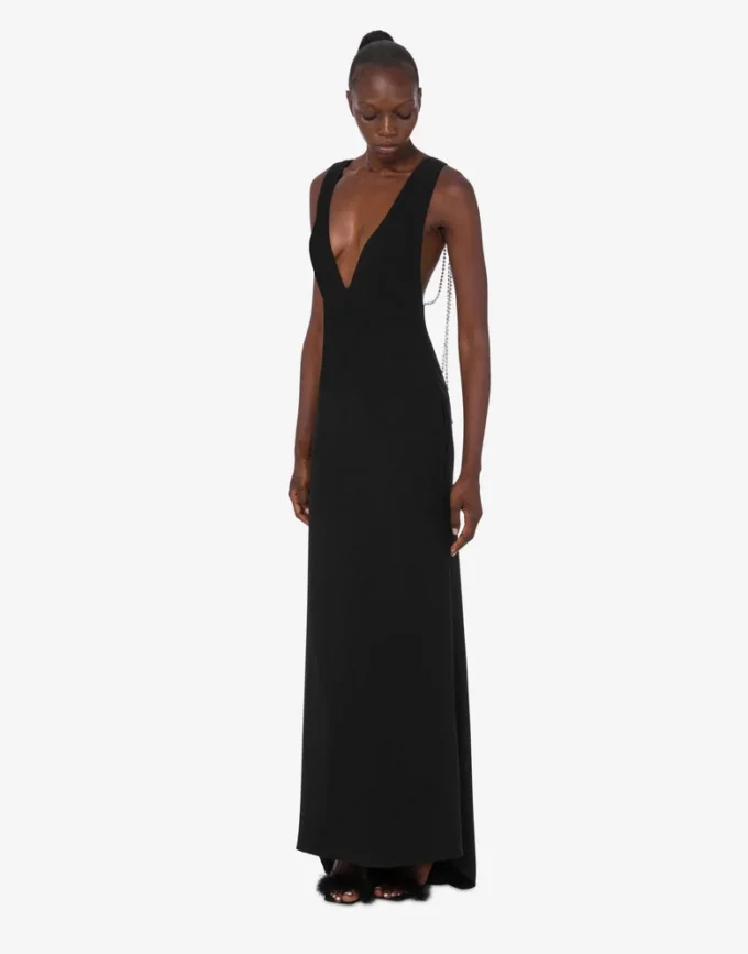 Embellished stretch crepe dress