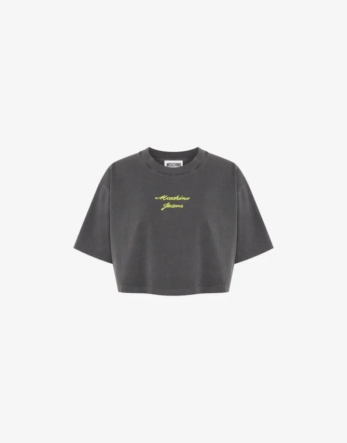 Embroidered cotton jersey crop top Embroidered cotton jersey crop top