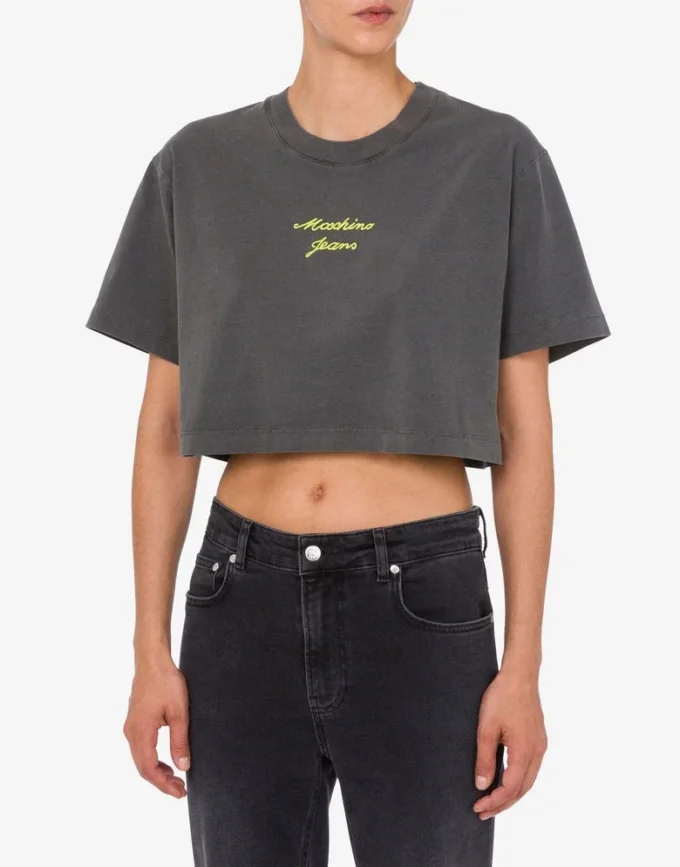 Embroidered cotton jersey crop top Embroidered cotton jersey crop top