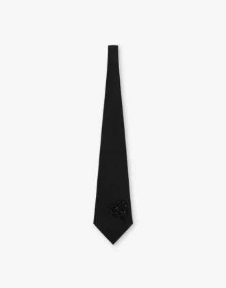 Embroidered cotton poplin tie