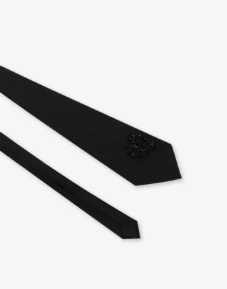 Embroidered cotton poplin tie