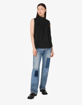 Embroidered cotton poplin top