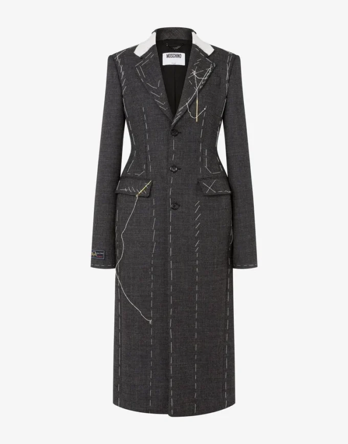 Embroidered wool canvas coat