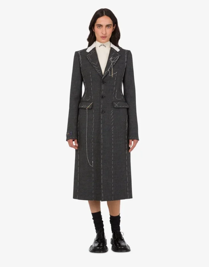 Embroidered wool canvas coat