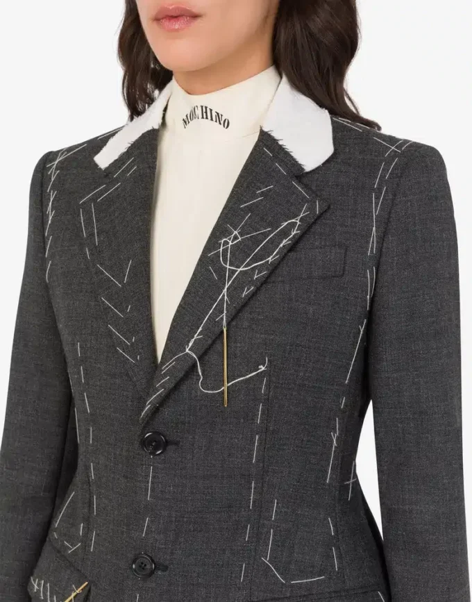 Embroidered wool canvas coat