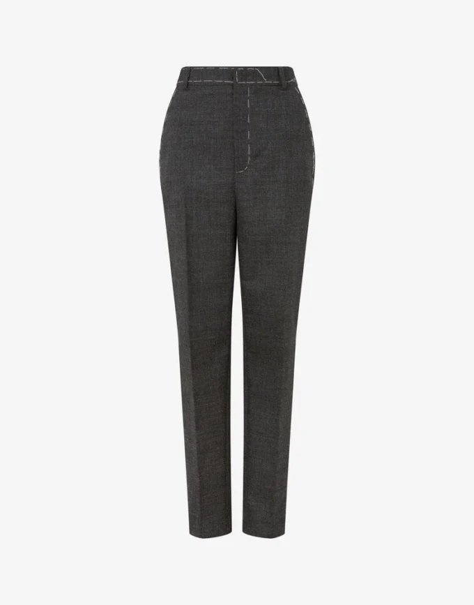 Embroidered wool canvas pants