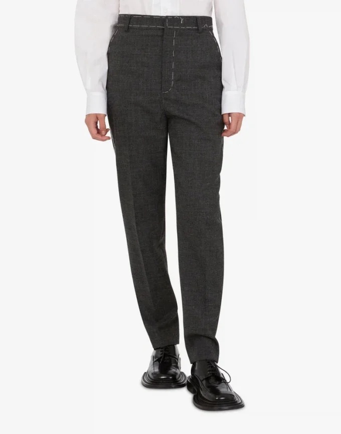 Embroidered wool canvas pants
