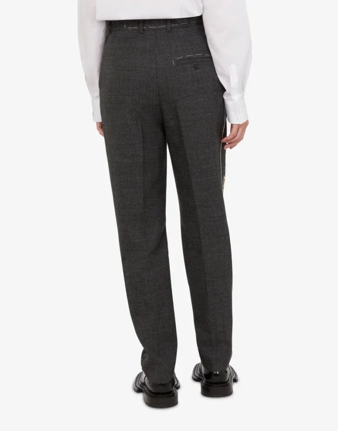 Embroidered wool canvas pants