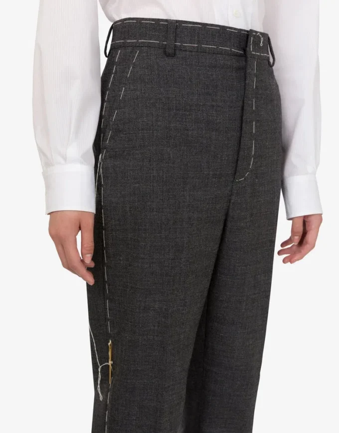 Embroidered wool canvas pants