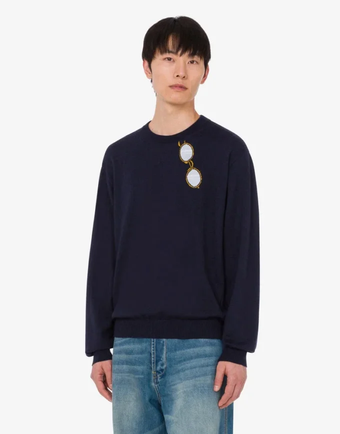 Extra-fine merino wool pullover with intarsia