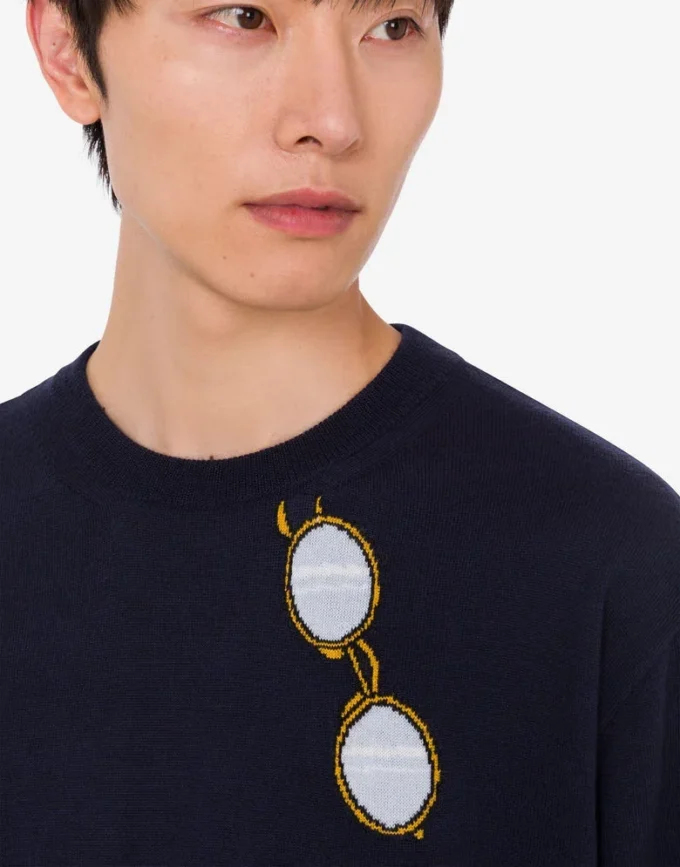 Extra-fine merino wool pullover with intarsia