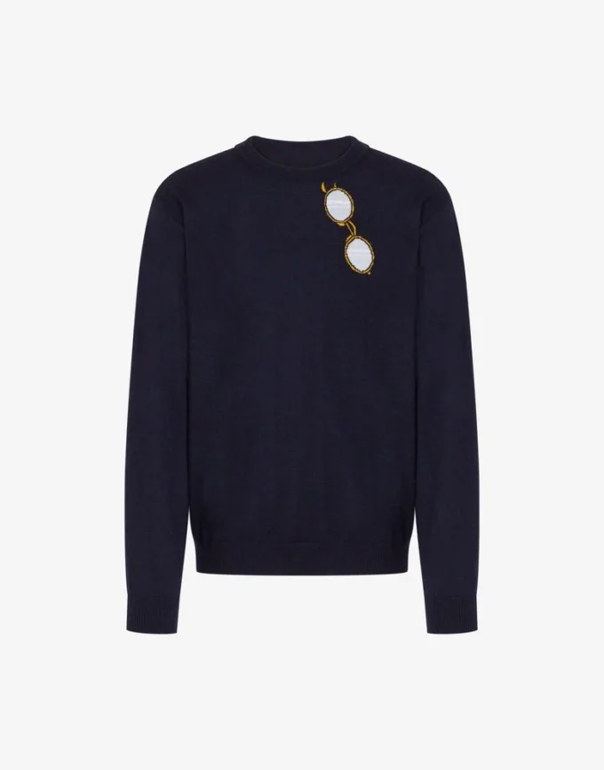 Extra-fine merino wool pullover with intarsia