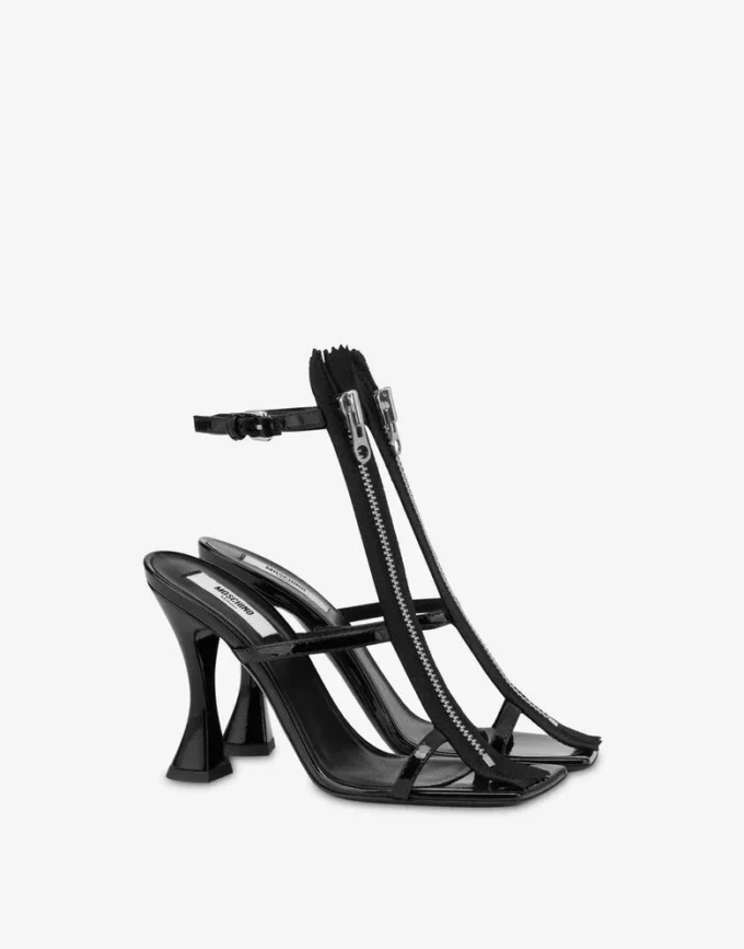 High-heeled patent leather sandals