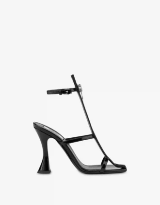 High-heeled patent leather sandals