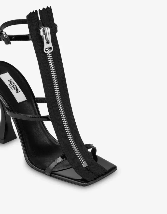 High-heeled patent leather sandals