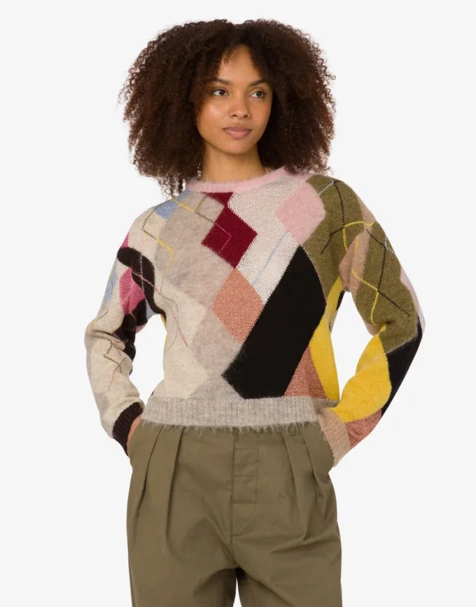Inlaid gauze mohair pullover