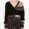 Intarsia wool blend cardigan