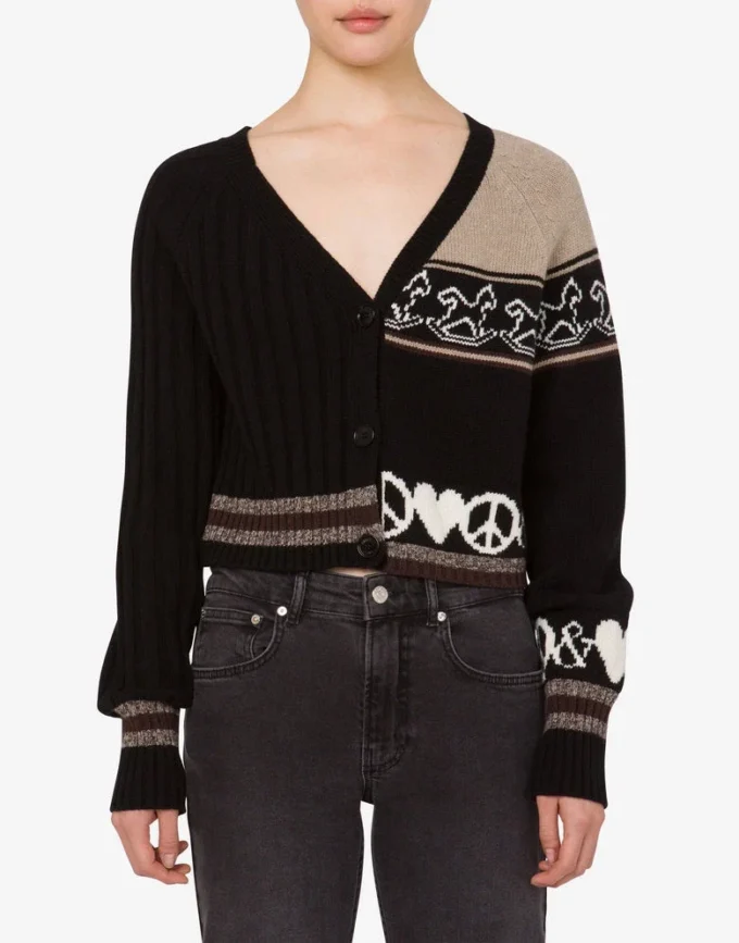 Intarsia wool blend cardigan