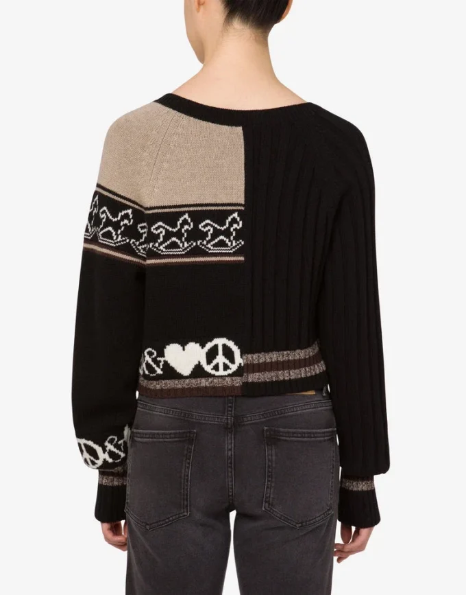 Intarsia wool blend cardigan