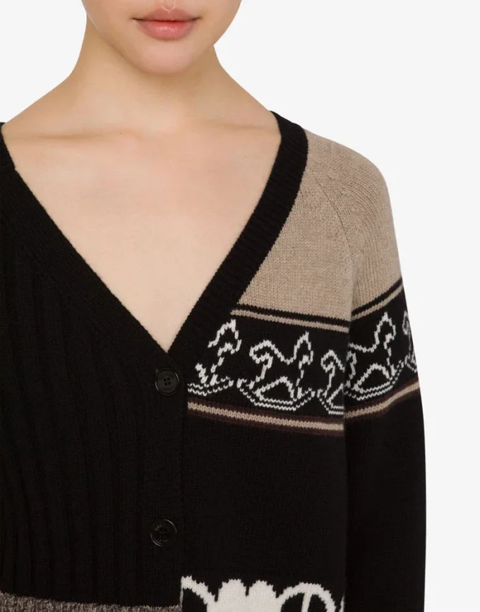 Intarsia wool blend cardigan