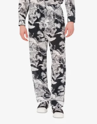 Lightweight cotton poplin pants with goose print