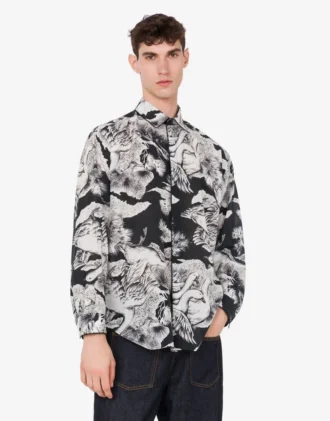 Lightweight cotton poplin shirt with goose print