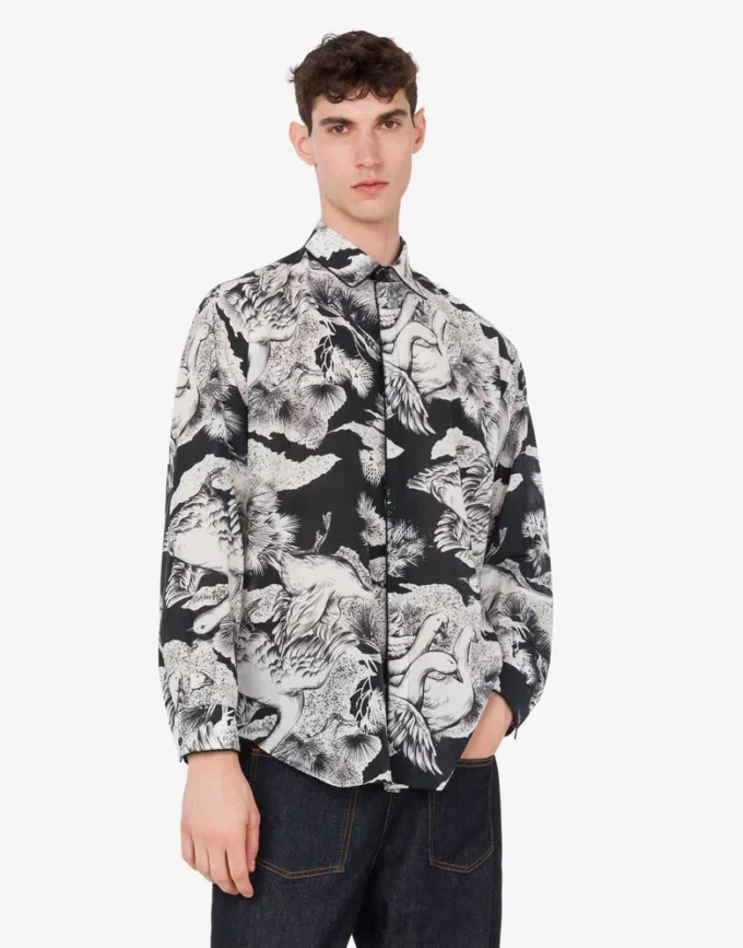 Lightweight cotton poplin shirt with goose print