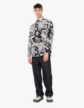 Lightweight cotton poplin shirt with goose print
