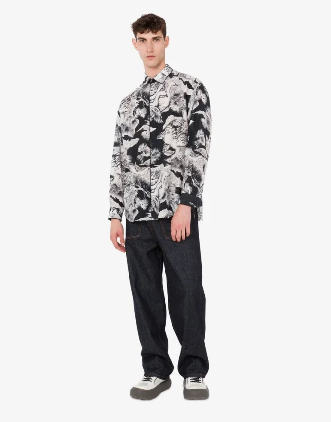 Lightweight cotton poplin shirt with goose print