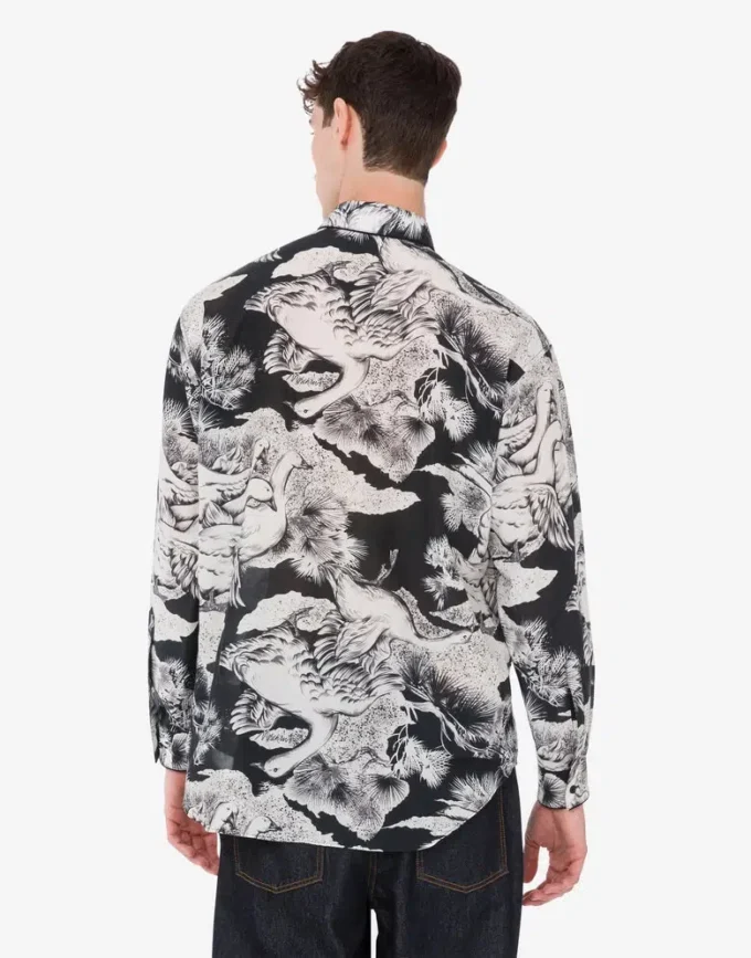 Lightweight cotton poplin shirt with goose print