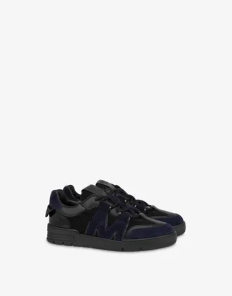 Mesh, calfskin and suede trainers
