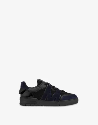 Mesh, calfskin and suede trainers