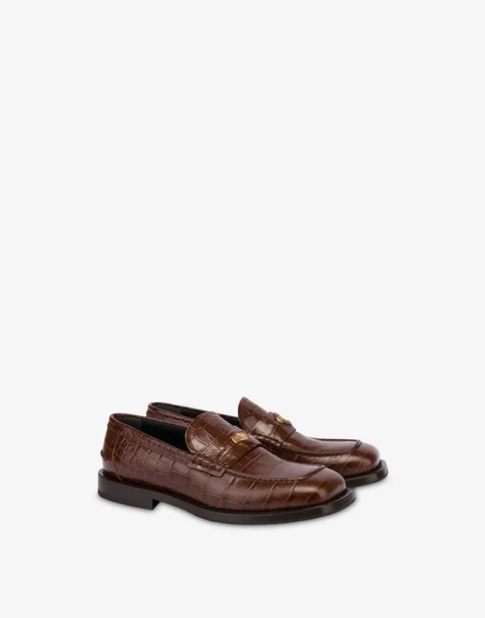 Moccasins in croc-print calfskin Moccasins in croc-print calfskin
