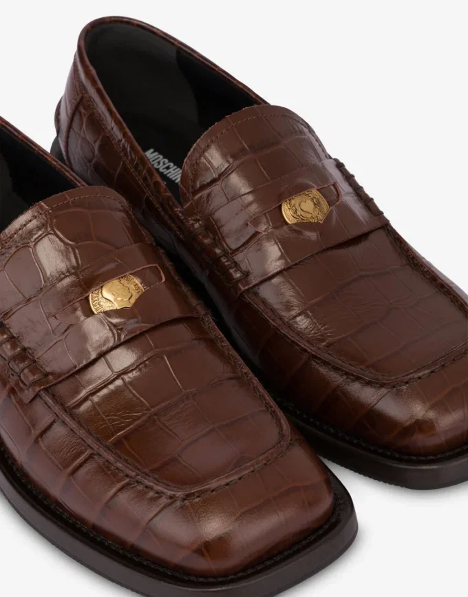 Moccasins in croc-print calfskin Moccasins in croc-print calfskin
