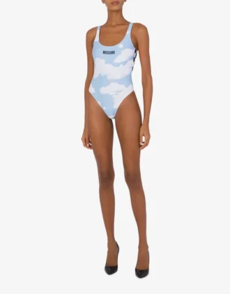 One-piece swimsuit Clouds and Check