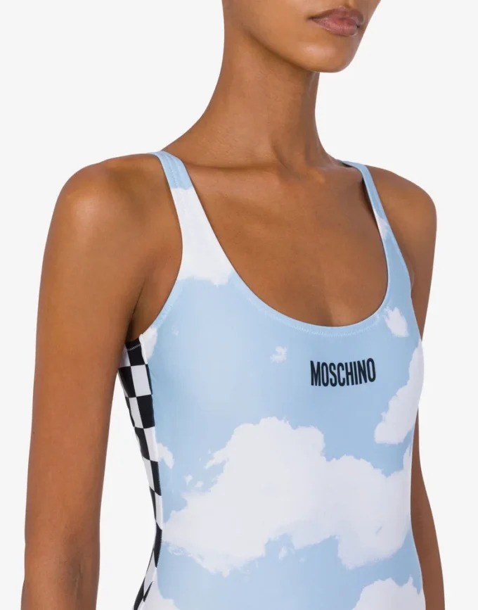 One-piece swimsuit Clouds and Check