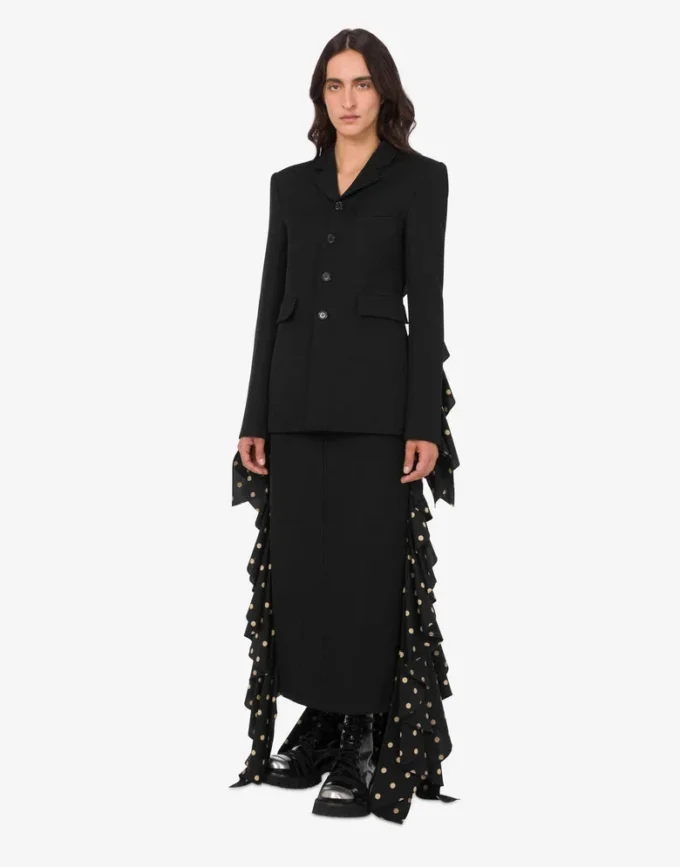 Polka Dots Wool Blend Diagonal Skirt