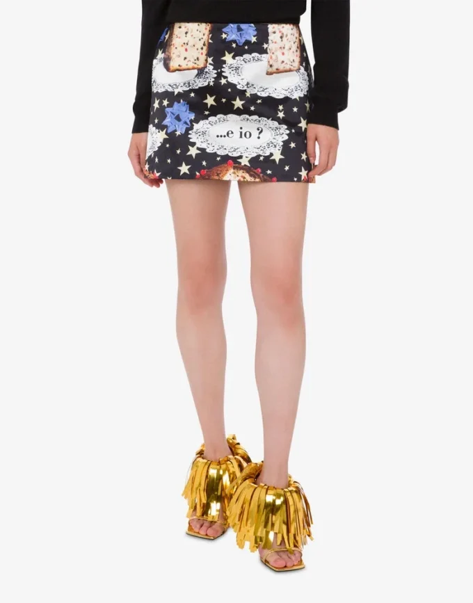 Printed cotton blend miniskirt