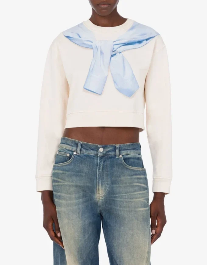 Printed cotton crop sweatshirt